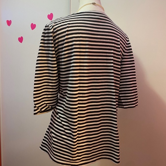 Jones New York Striped Boatneck Black White Top - Picture 2 of 3